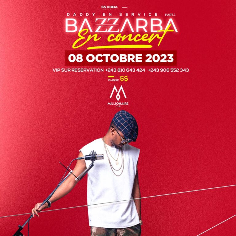 Bazzarba annonce un concert live au Millionnaire Club de Kinshasa, célébrant le succès de son premier EP et de son dernier single